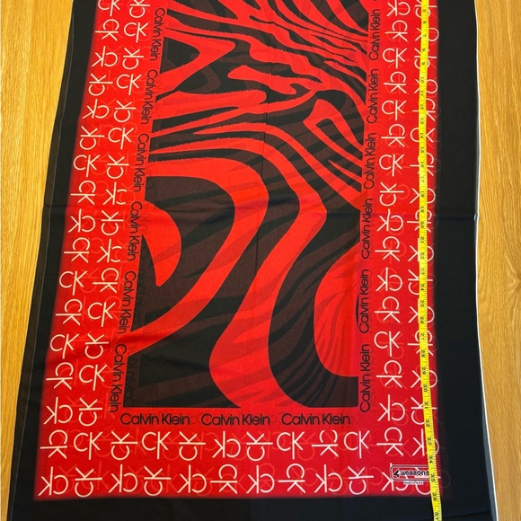 Calvin Klein Red and Black Logo Scarf - Picture 3 of 3